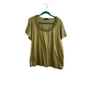 Style & Co. Green Ruffle Scoop Front Short Sleeve Top Size 3X